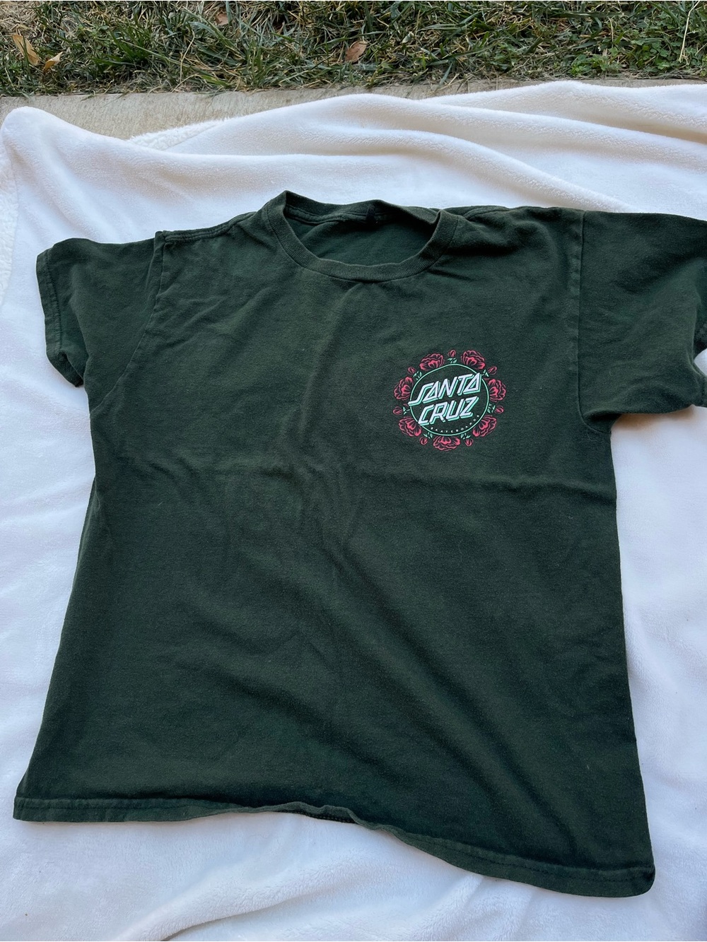 Santa Cruz Skateboards Kids Dark Green Tee with Pink Logo